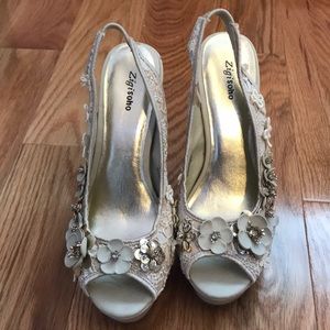 Cream laced heels with flower design